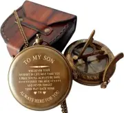 To My Son Compass Personalized Sundial Compass with Leather Case Gift for Son.