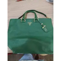 在飛比找蝦皮購物優惠-巴黎購入真品PRADA 凱莉綠真皮手提包托特包大包包
