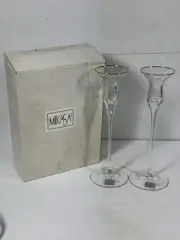 2 Mikasa Crystal Candlestick Tapered Candle Holders Stephanie Gold 10”