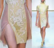 $4K Christopher Kane Pastel Yellow Dress Slit Floral Sequins NWOT Runway SS2010