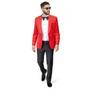 RED Shawl Lapel VELVET Jacket Slim Fit Tuxedo 1 Button Black Pants BY AZAR MAN