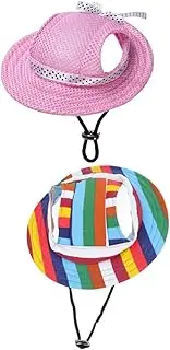 Happyyami 2pcs Adjustable Pet Hat for Dogs and Cats Lightweight Summer Decorative Hat with Bowknot for Parties Photos and Daily Wear Delicate Design for Pets