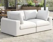 PaPaJet Modular Sectional Sofa, 76 Inches Down Filled Sectional Sofa, Loveseat Oversized Comfy Couches for Living Room, White Linen Cloud Couch