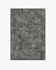 120' x 185' | Machine Washable Runner Rug | Kid & Pet Friendly | Indoor Rug | Balancing Act Black Rug by Keith Haring | Ruggable