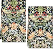 JarThenaAMCS William Morris Kitchen Towels Vintage Floral Bird Leaves Dish Towels 18 x 28 Inch Retro Botanical Hand Drying Tea Towels for Cooking Baking Cleaning Wipe, Set of 2