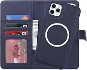 Cavor Wallet Case for iPhone 11 Pro Max 6.5" Leather Case 2 in 1 Magnetic Detachable Flip Cover Support Magsafe Charging with Stand Feature Card Slots-Navy Blue