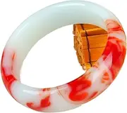 [Oligage] Genuine Natural Color Jade Bangle Red White Bracelet Charm Jewellery Fashion Accessories Carved Amulet Gifts for Women Her Men