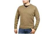 100% Shetland Ragg Wool V Neck Knit Jumper Pullover Mens Sweater Knitted - Nutmeg