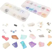 Gogogmee 2Sets Nail Jewelry Kit with Natural Abalone Shell Pieces for DIY Nail Art Decoration Includes Shell Plates Storage Box for Manicure
