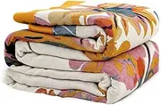 Boho Throw Blanket for Bed - 100% Cotton Ultra Soft Rustic Quilt - Floral Printed Farmhouse Decor Bed Blankets,98"×98" All Season Rustic Throw for Sofa Couch Chair