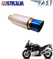Half Blue Stright Chrome Muffler Tip Exhaust Pipe Tail Throat Stainless Steel