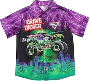 [Monster Jam] Trucks Grave Digger Boys Hawaiian Short Sleeve Button Down Dress Shirt
