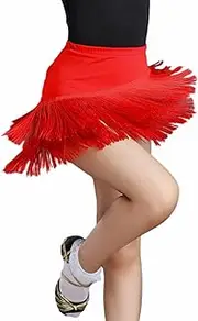 [WaiYeeHei] Kids Girls Toddler Tassel Latin Tango Salsa Dance Skirt Elastic Waist Stretchy Layered Dancewear Asymmetric