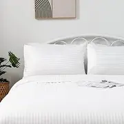 LINENOVA Luxury Striped Queen Quilt Cover Set – 3-Piece Hotel Quality, 2000TC Ultra-Soft Microfiber Duvet Cover – White