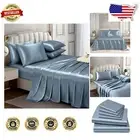 Affordable Soft Satin Sheet Set King Size, 6-Piece in Dusty Blue - Deep Pocket