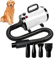 High Velocity Professional Dog Grooming Dryer, Adjustable Temperature & Speed Pet Hair Dryer with 4 Nozzles for Dogs and Cats, Quiet Blower Force Dryer for Home Use White