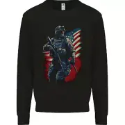 An American Soldier With USA Flag Army Marine Kids Sweatshirt Jumper