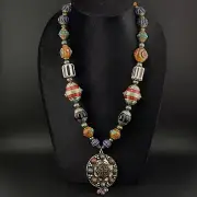 Double Sided Pendant Remarkable Tibetan Handmade Stunning Traditional Necklace