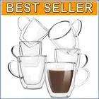 Double Wall Borosilicate Glass Coffee Mugs - 16 oz Set of 6, Modern Elegance