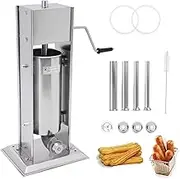 Commercial Churros Sausage Maker, 2 in 1 Hand Crank Churros Sausage Stuffer Machine with 8 Molds, Countertop Stainless Steel Vertical Donuts Maker for Food Factory, Restaurant