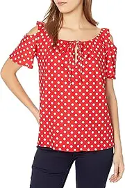 [Star Vixen] Women's Petite Short Sleeve Cold-Shoulder Peasant