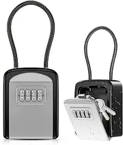 Key Lock Box for Outside - Key Safe Lock Box - Key Lockbox With Code - 5 Keys Storage Box with Removable Wire Rope Shackle For Indoor & Outdoor Hang