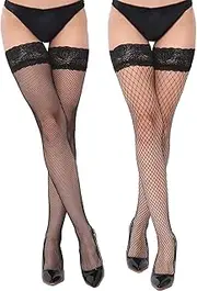 [SOUTHRO] 2 Pairs Women’s Fishnets Thigh High Stockings Tights Socks With Lace Top
