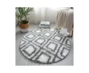 Tie Dye Round Rugs Super Soft Shaggy Pile Kids Bedroom Area Rugs Geometric Round Rugs - Non-Slip Home Decor Cute Teen Room Rugs-White square