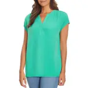 Nine West Women's Rayon Short Cap Sleeve V-Neck Fashion Pullover Blouse Top
