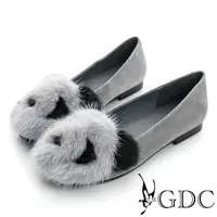 在飛比找momo購物網優惠-【GDC】百搭-熊貓造型絨布面真皮平底娃娃鞋-灰色(7240