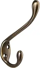 HASWARE 6 PCS Double Prong Robe Hook, Dual Coat Hooks with 12 Pieces Screws Antique Wall Mounted Hooks Robe Vintage Hooks Hangers Large Heavy Duty for Hat Clothes Hanger Towel Keys (Antique Brass)