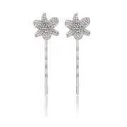 Silver Hair Pin Set White Rhodium Plated CZ Pave Organic Flower Rivka Friedman
