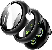 [JETech] Case with Screen Protector for Google Pixel Watch 3/2/1 41mm, Built-in 9H Tempered Glass Film Hard PC Bumper Full Coverage Protective Cover, 2-Pack (Black/Black)