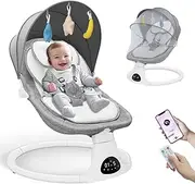 Baby Swing for Infants to Toddler - Electric Baby Swings Hold Up to 35 LB with 5 Point Safety Belt Remote Control - Portable Swings with Bluetooth & 3 Timing Set 3 Adjustable Gear 5 Speed Mode,Gray