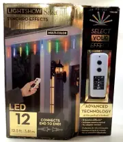 Gemmy Lightshow Select 5 Synchro Effects 12 LED Icicle Lights + Remote Control