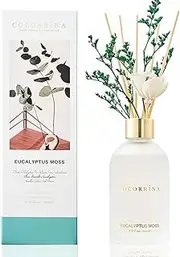COCORRÍNA Reed Diffuser Eucalyptus Moss, 200ml Flower Reed Diffuser Set with 8 Sticks - Home Fragrance for Bedroom Bathroom Home Decor&Office Décor