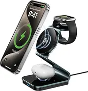 Tesansi 3 in 1 Wireless Charger, for Qi2 Certified 15W Fast Wireless Fast Charging Stand Multiple Devices for Apple - iPhone 16,15,14,13,12 Pro/Max/Mini/Plus, Apple Watch 2-10/SE, Airpods 4-2/Pro 2