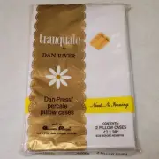 NOS Vintage Dan River Tranquale Percale (2) White Pillow Cases 42 x 38 Dan-Press