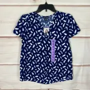 Hilary Radley Top Womens XS Blue Geometric Blouse V-Neck Flutter Sleeve Pullover