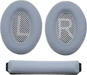 EMSea 1 Pair Grey Headphone Replacement Ear Pad with Headband Ear Cushion in Protein Leather Compatible with Bo-se QC35 QC35ll Headphone