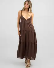[Rhythm] Rhythm Women's Classic Tiered Midi Dress in Chocolate Brown Size 4 4 Chocolate Brown