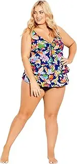 [Avenue] Women's Plus Size Tankini Ruffled PRT