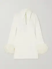 [16ARLINGTON] 16ARLINGTON - Michelle Feather-trimmed Cutout Crepe Mini Dress - White - UK 8 UK 8 White