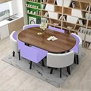 Oval Conference Dining Table Set for 6, 90 * 150cm Space Saving Office Reception Table and 6 Chairs, Coffee Meeting Table Sets(3)