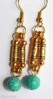 golden turquoise bead dangle EARRINGS Jewellery (T2)
