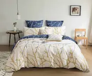 TREE Reversible Blue&Beige Duvet/Doona/Quilt Cover Set Queen/King/Super Size Bed