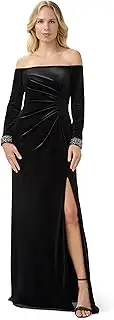 [Adrianna Papell] Women's Velvet Off The Shoulder Gown