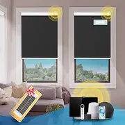 [DENFOON] Motorized Blinds with Remote,Thermal Electric BlindsSolar Panel,Customizable Automatic Roller Shades, Blackout Remote Control Blinds for Windows, Black,23" W x 72" H