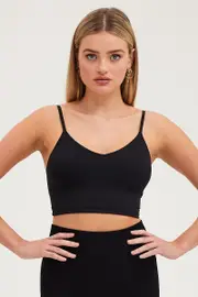 Black Crop Singlet Top Seamless - Size L, Women's Bralette