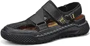 [BOTRENT] Men's Cutout Breathable Mesh Hook and Loop Outdoor Platform Fisherman Sandals Closed Toe Comfortable Non Slip Slip-On Lightweight Casual Beach Sandals for Adventure Trail Hiking